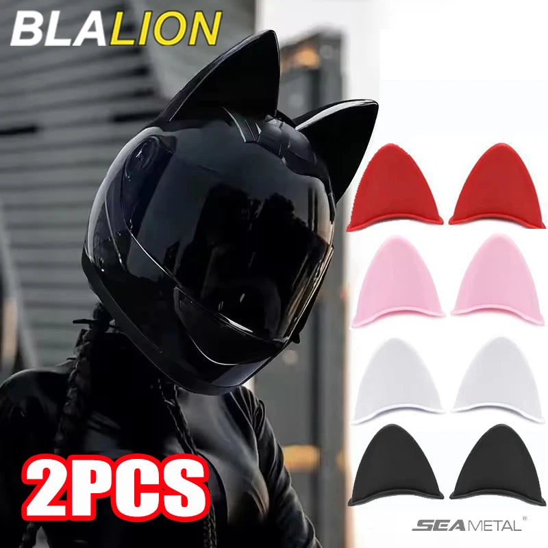 BLALION 2pcs Helmet Cat Ears Decoration Motorcycle Electric Car Driving Styling Cute Cat Ears Stickers Decor Helmet Accessories