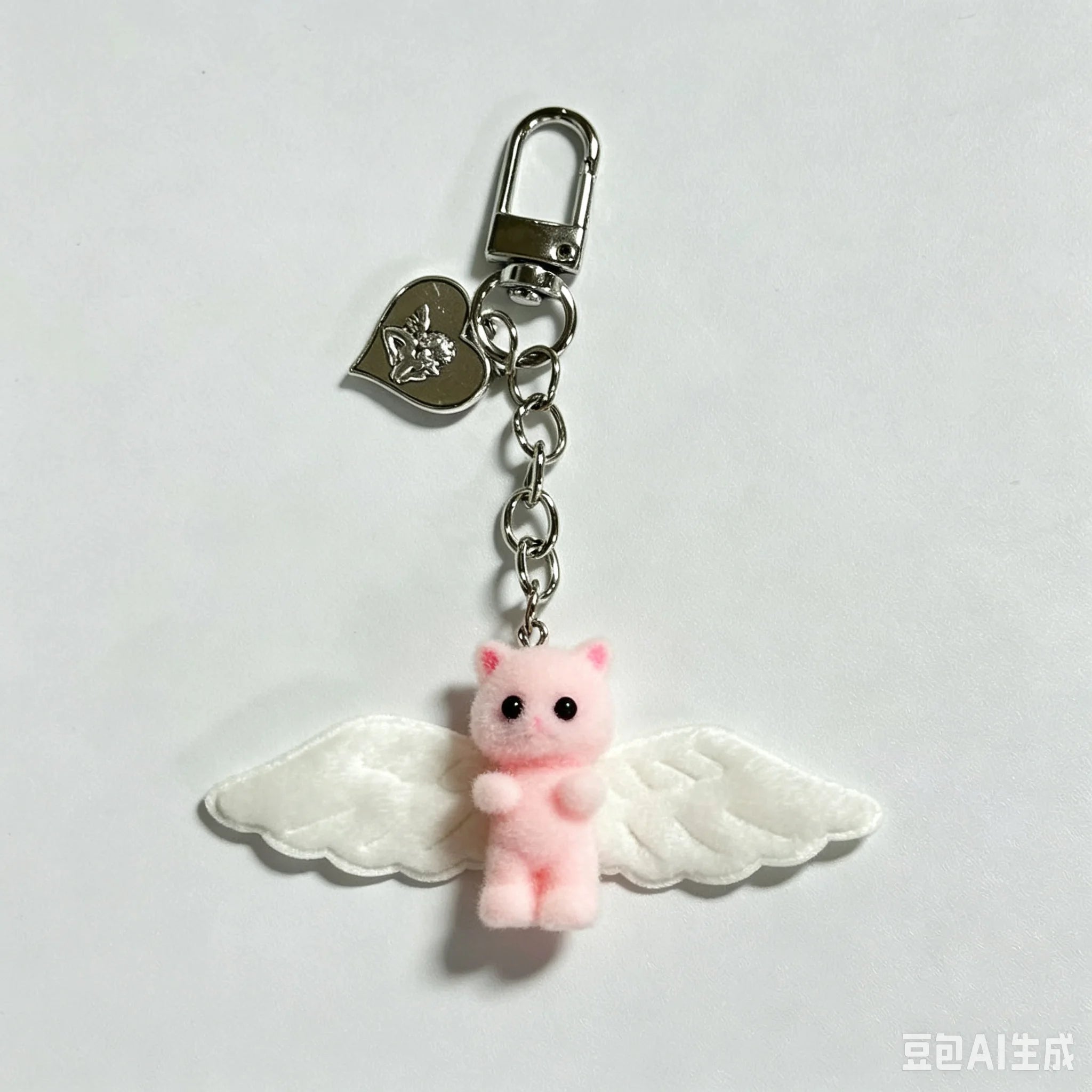 Cute Angel Wing Flocking Cat Charm Keychain for Women Cute Mini Kitten Bag Pendant Sweet Girl Phone Lanyard Keychain Accessories