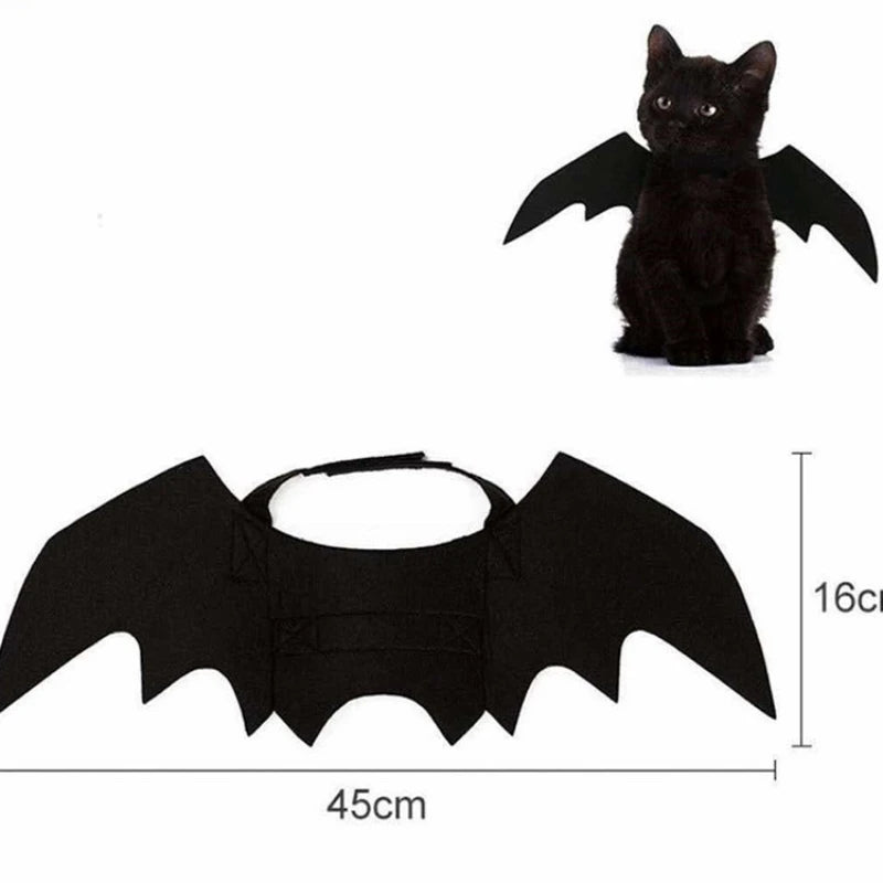 Halloween Cat Bat Wings Costume, Adjustable Black Felt Pet Cosplay Harness Dress Up Accessory for Kitten
