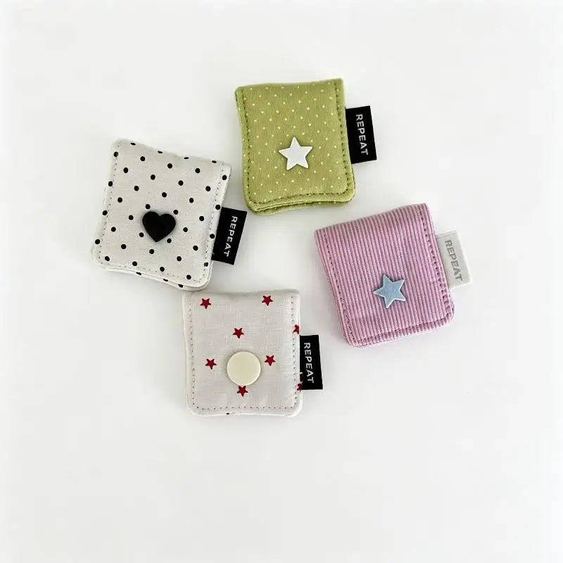 ^Earphone Decoration Accessories Handmade Fabric Cute Wave Dot Earphone Storage Bag Data Cable Organizer