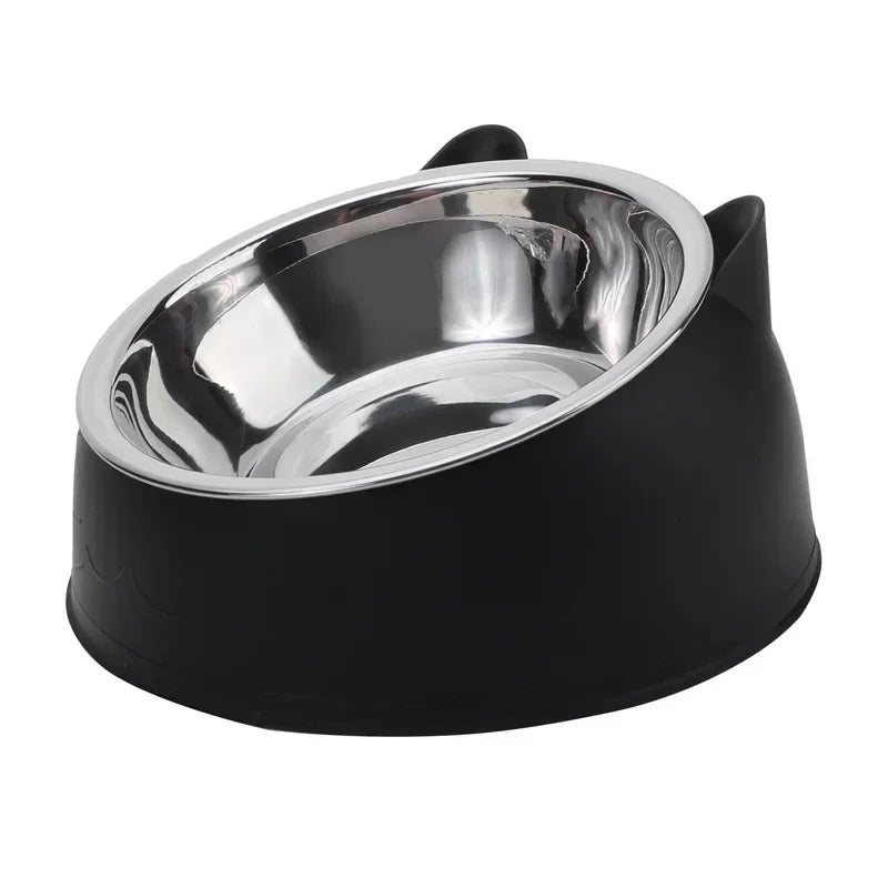 Trendy Stainless Steel Cat Dog Double Bowl 15 Degree Inclined Anti Neck Strain Pet Feeder Slant Mouth Best Selling Pet Supplies