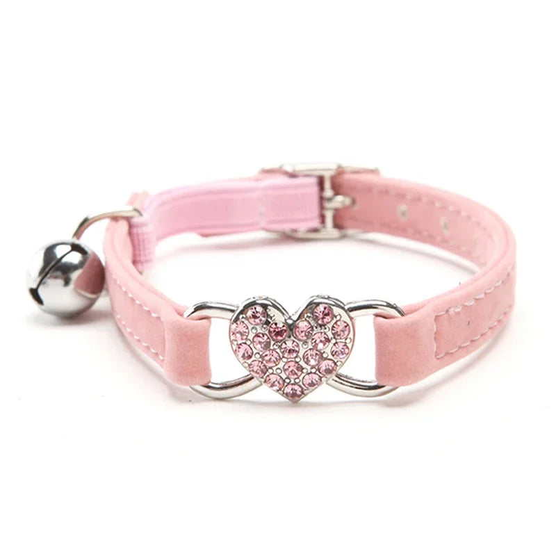 Heart Charm and Bell Cat Collar Safety Elastic Adjustable with Soft Velvet Material 8 Colors Pet Product Small Dog Collar Pet