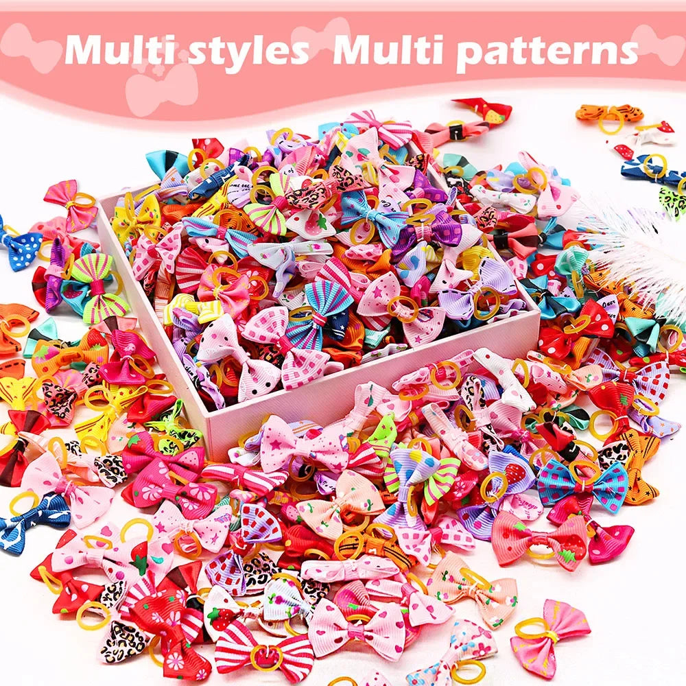 50PCS Dog Bows With Rubber Bands Handmade Pet Bows For Dogs and Cats Puppy Bows Pet Grooming Accessories Wholesale Pet Supplies
