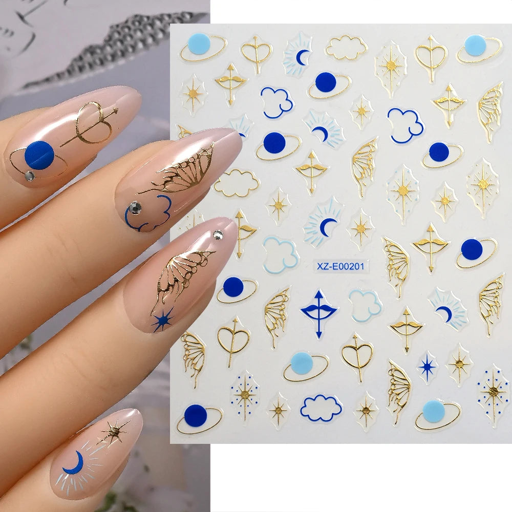 1pc 3D Eyes/Stars/Snake Designs Nail Stickers Angel Eye Nail Art Decor Golden & Blue Evil Eye Designs Manicure DIY Accessories *