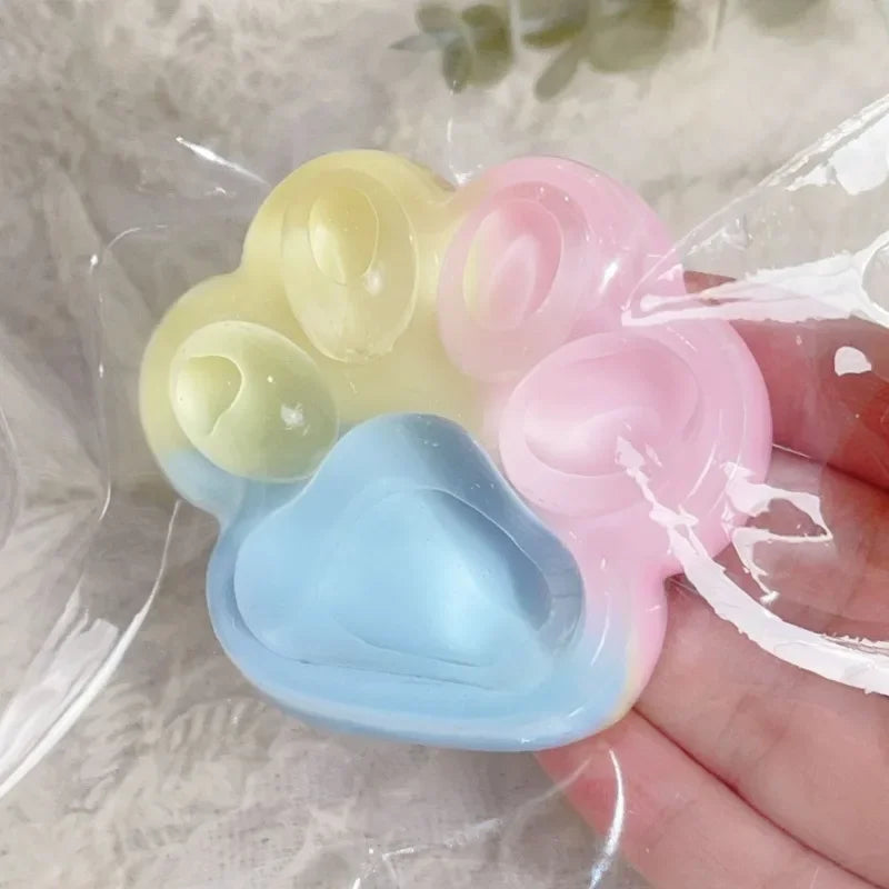 2W@Three Color Rainbow Cat Paw Soft Pinch Cute Cat Paw Slow Rebound Pinch Stress Relief Birthday Gift Crystal Soil