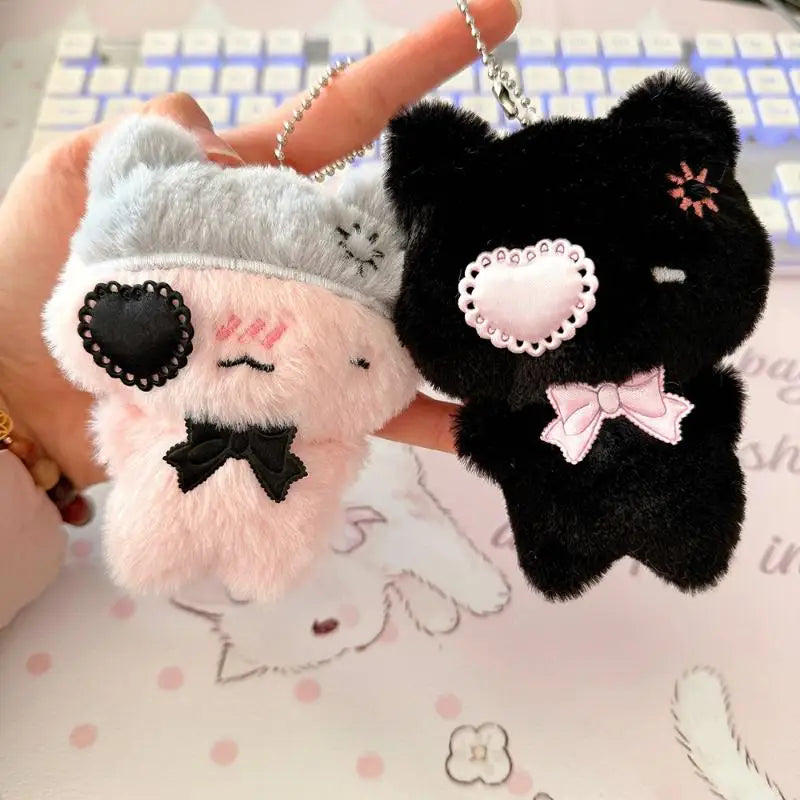 Cute Cartoon Plush Kitty Keychain Kawaii Black Cat Pink Cat Doll Backpack Decoration Pendant Bag Charm Key Ring Accessories Gift