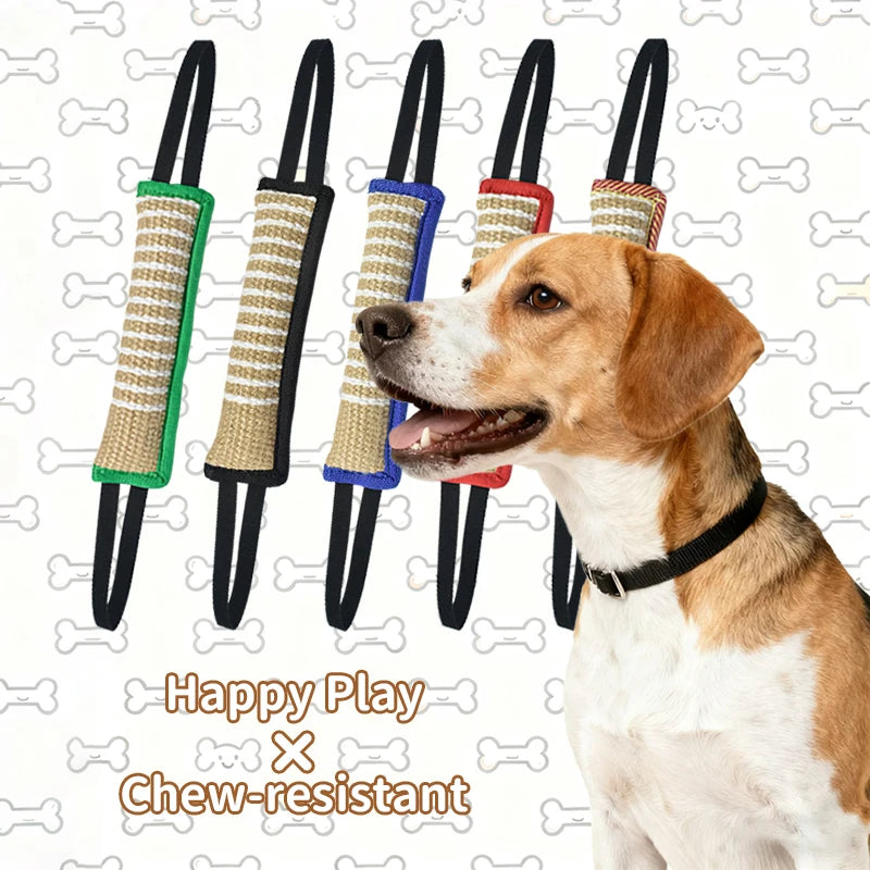Interactive Dog Tug Toy, Natural Jute Bite Stick with Two Handles, Durable Chew Toy for Teething, Training, and Play for All Bre