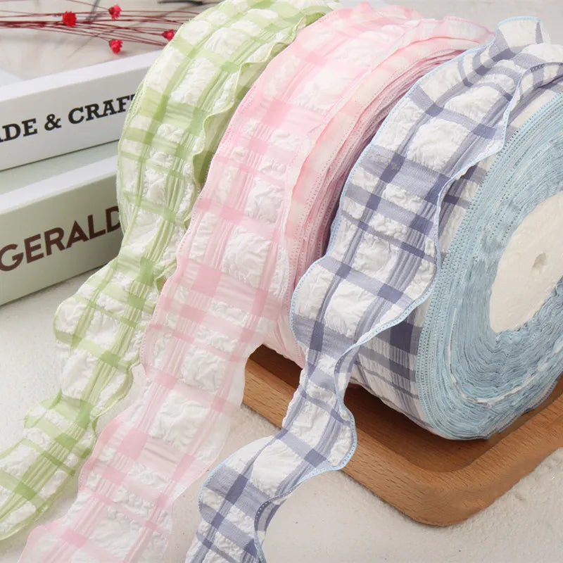 Cotton fabric plaid wavy edge lace barcode DIY headwear gift box clothing frame bow knot production material pet supplies ribbon