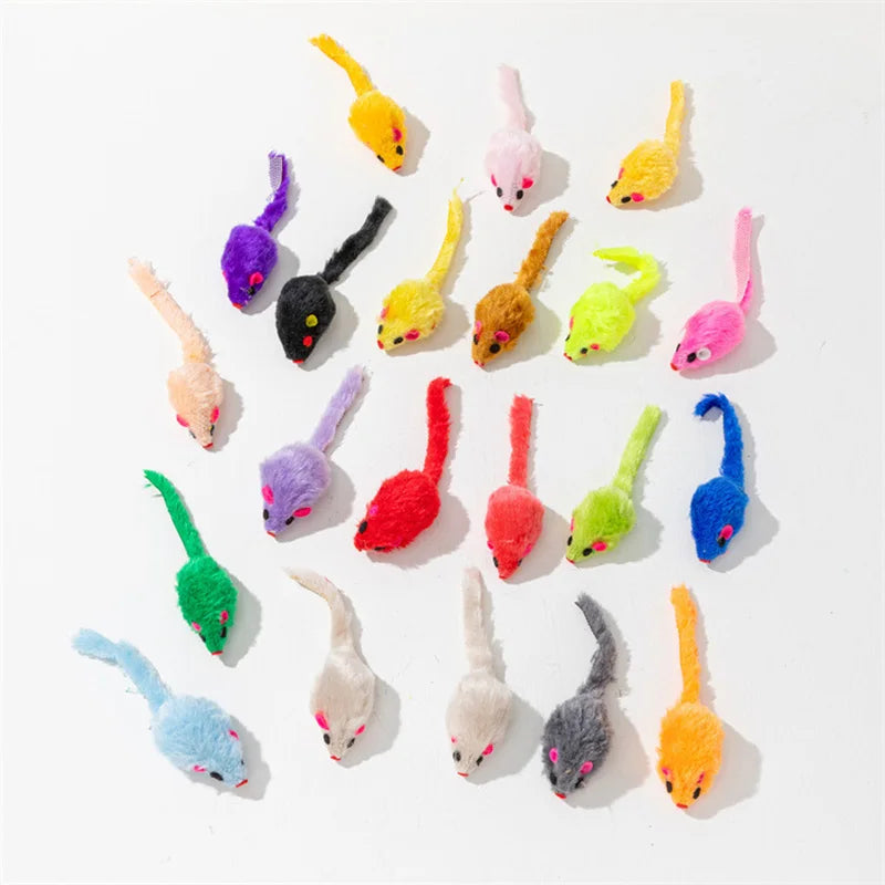 Pet Cat Toys Rabbit Fur False Mouse  Feather Rainbow Mouse Toy  Funny Playing Toys For Kitten