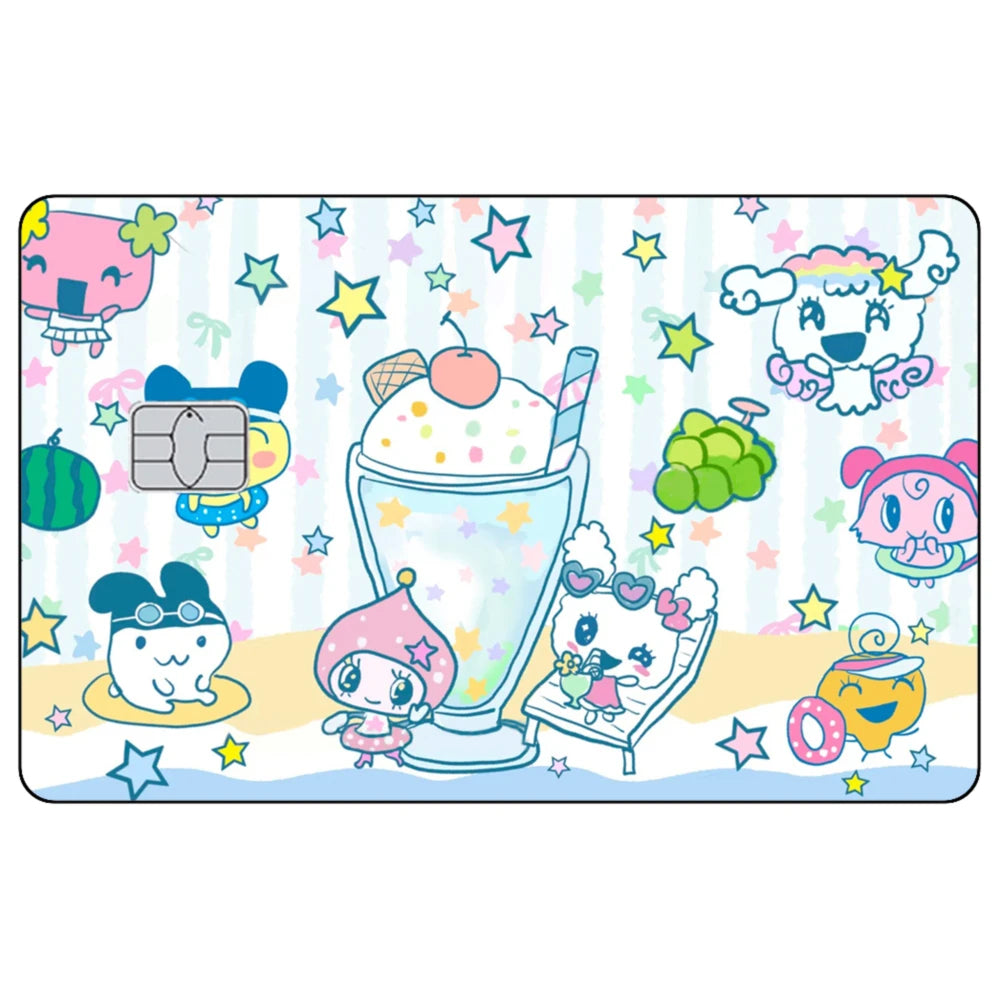 Cute Cartoon Mametchi Credit Card Skin Sticker Electronic Pet Matte Stickers for VISA Cards and Other IC Magnetic Cards Decal