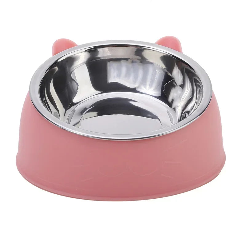 Trendy Stainless Steel Cat Dog Double Bowl 15 Degree Inclined Anti Neck Strain Pet Feeder Slant Mouth Best Selling Pet Supplies