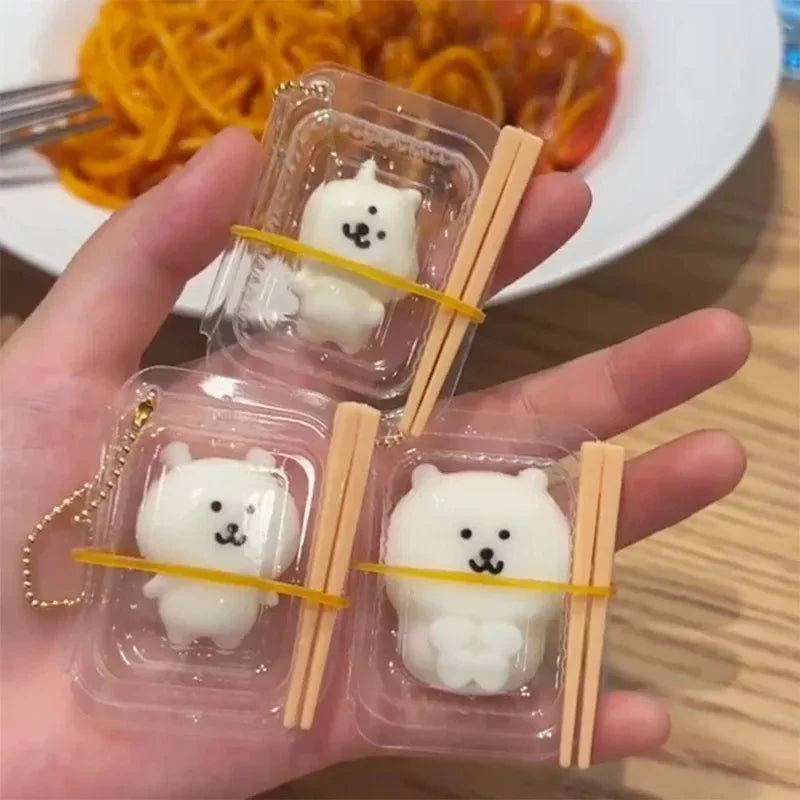 Joke Bear Anime Pinch Squeeze Lunch Box Keychain Cute Polar bear Bag Pendant Kawaii Soft Stuffed Squishy Toys Birthday Gift