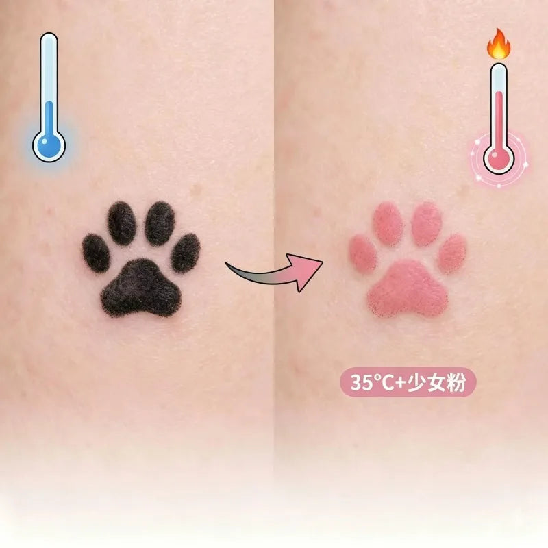 3 Pcs Cat Paw Temp Tattoos  Thermal Sensitive Stickers, Color Change Heat Activated Body Art Decals for Party Gift