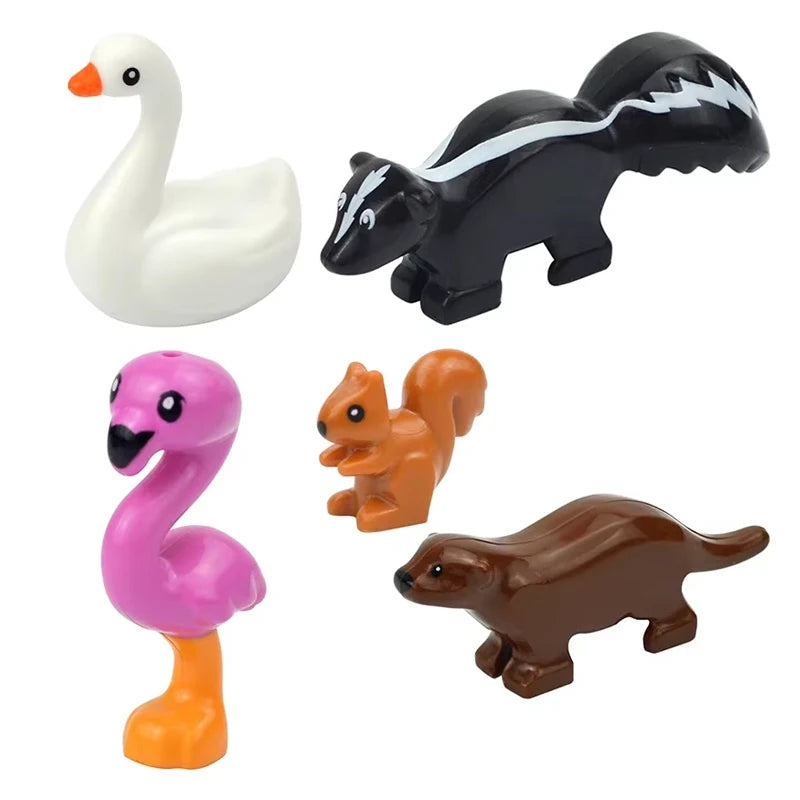 MOC Animal Scene Building Blocks Cats Dogs Sheep Pigs Chickens Eagle Parrots Dolphin Zoo Fram Accessories DIY Toys Bricks T14