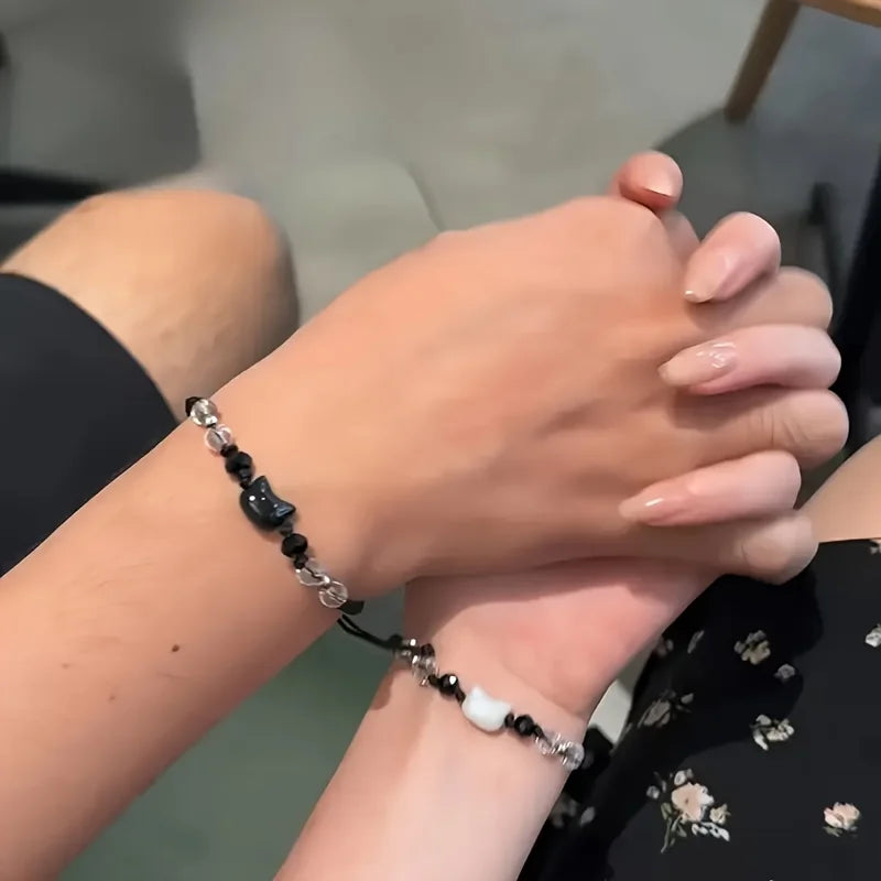 Cute Cat Shaped Hand Woven Bracelets Fashion Versatile Women Suitable Daily Vacation Wearing Accessories