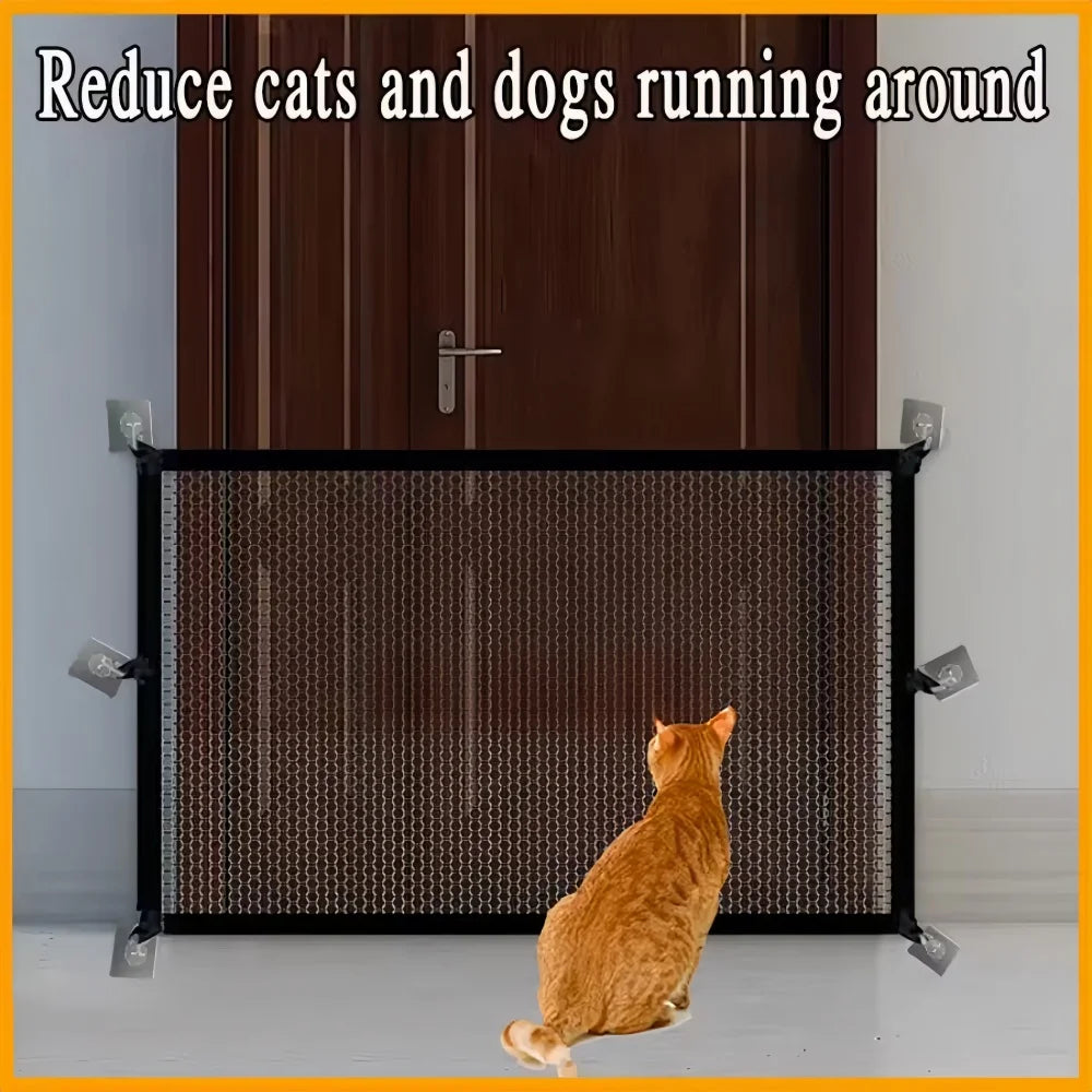 1pc Heavy Duty Dog Barrier Fence with Hooks Insulated Net Foldable Breathable Mesh Mirror Door Pet Gate for Indoor Outdoor ﻿