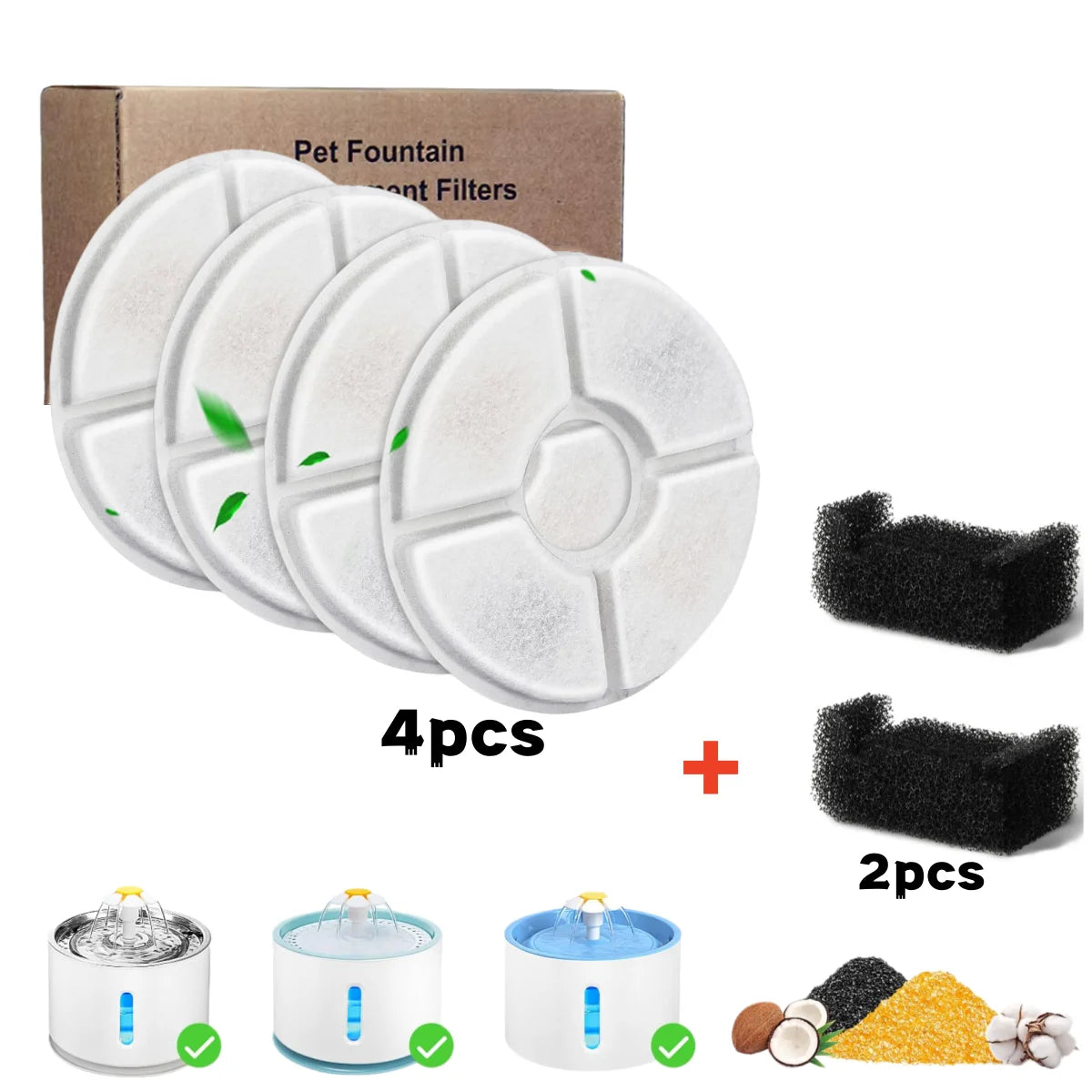 Replacement Activated Carbon Filter Set 4/8/12pcs for Cat Water Drinking Fountain Replaced Filters Flower Pet Dog Round Fountain