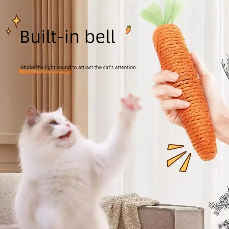 Cat Toy Carrot Sound Bite Resistant Paper Rope Clean Teeth Interactive Chew Toys Cat Kitten Built-in Bell Small Animals Pet Toys