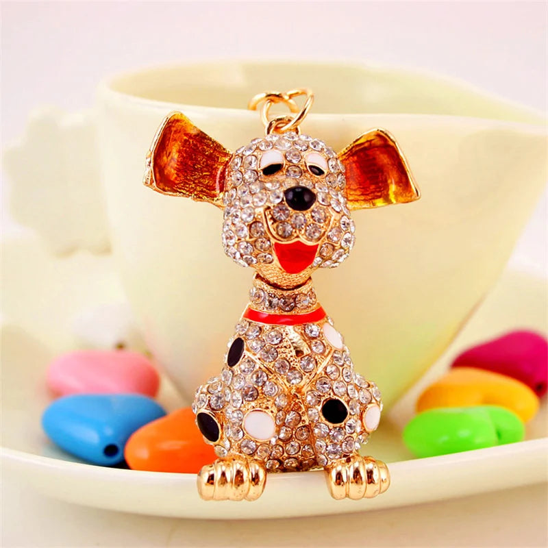 Hot Sale Exquisite Dalmatian Dog Rhinestone HandBag Pendant Simple Keychains For Car Crystal Keychains Women Gift