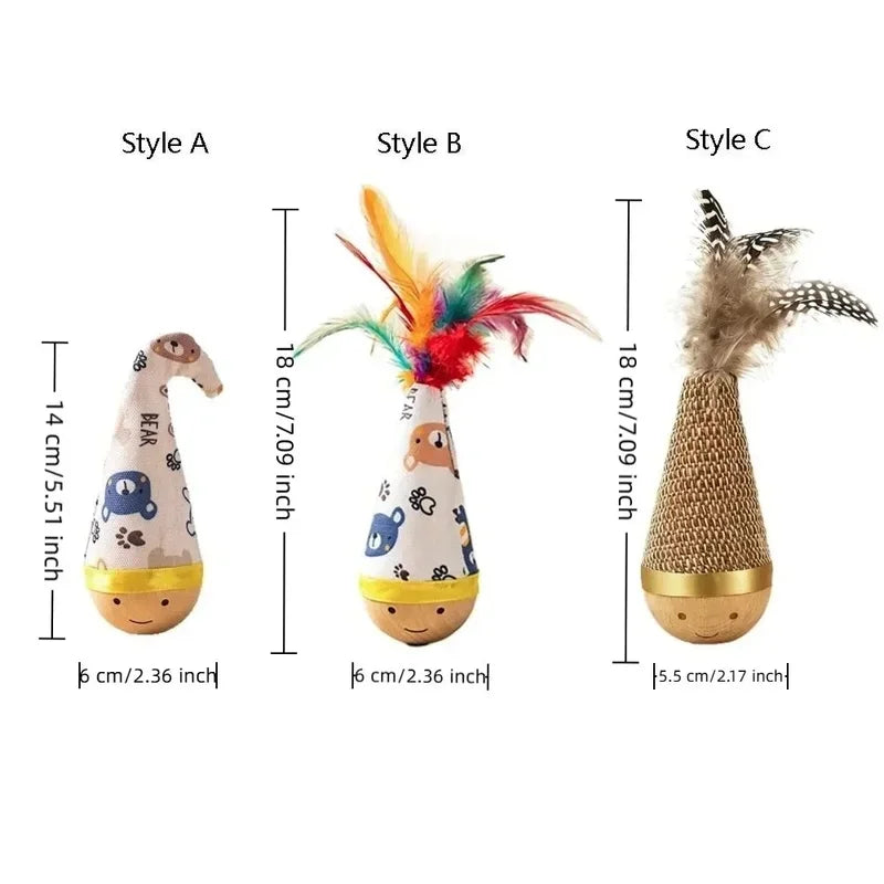 Portable Wear‑Resistant Cat Tumbler Wobbler Interactive Twist Toy With Colorful Feather Entertainment Toy for Indoor Cats Pets