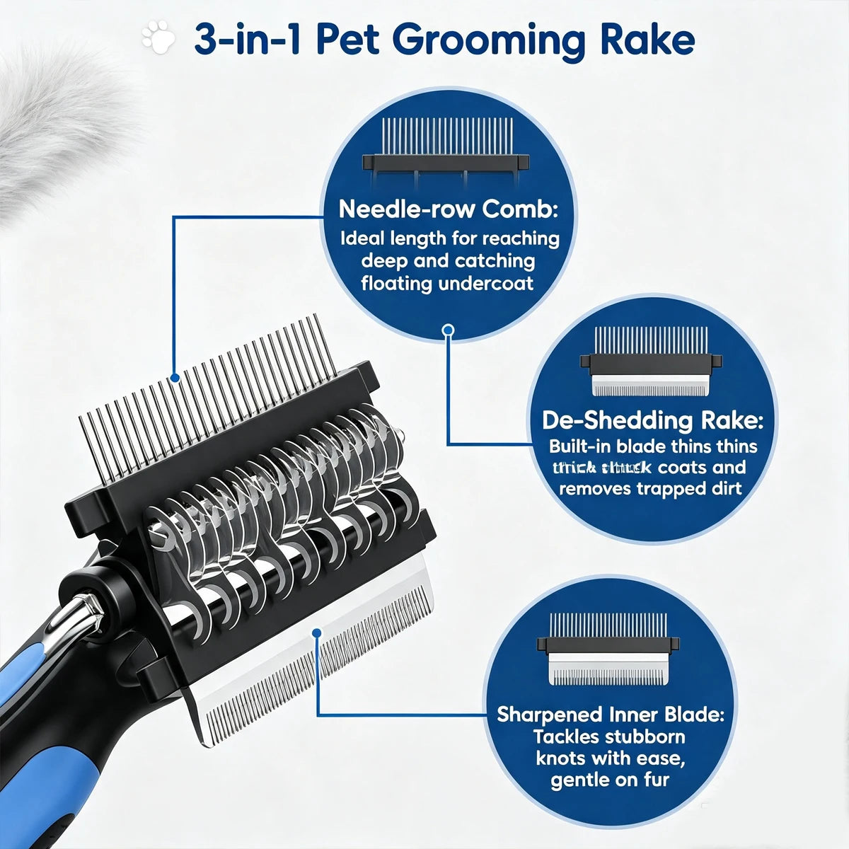 3-in-1 Pet Grooming Brush Hairy Dog Combing the Hair Remover Removal Comb Long-haired Short Supplies Canine Hairdressing Brushes