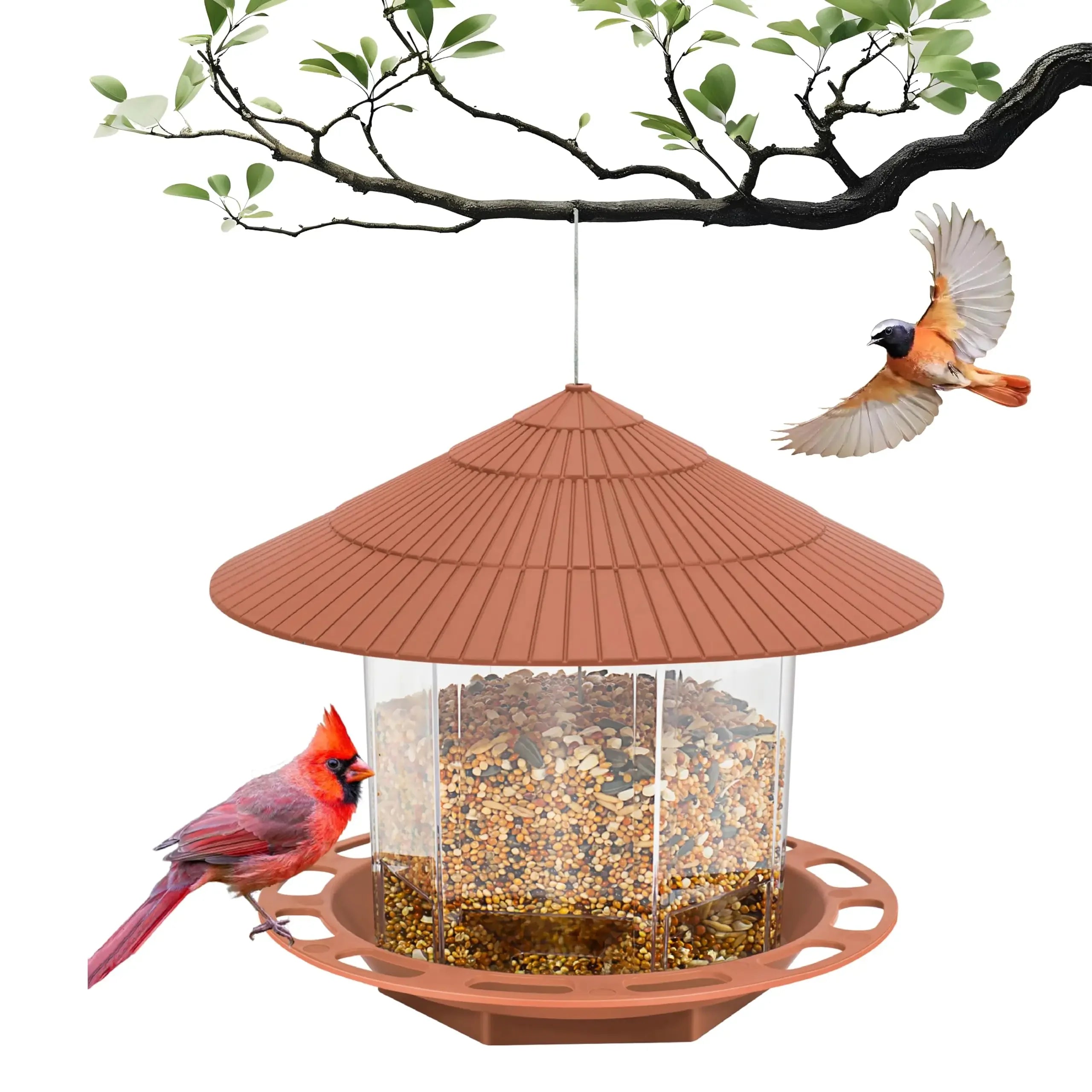 Automatic Bird Feeder Hanging Food Feeding Tool Gazebo Outdoor Birds Feeder Multiple Hole Nut Feeding House Bird Food Container
