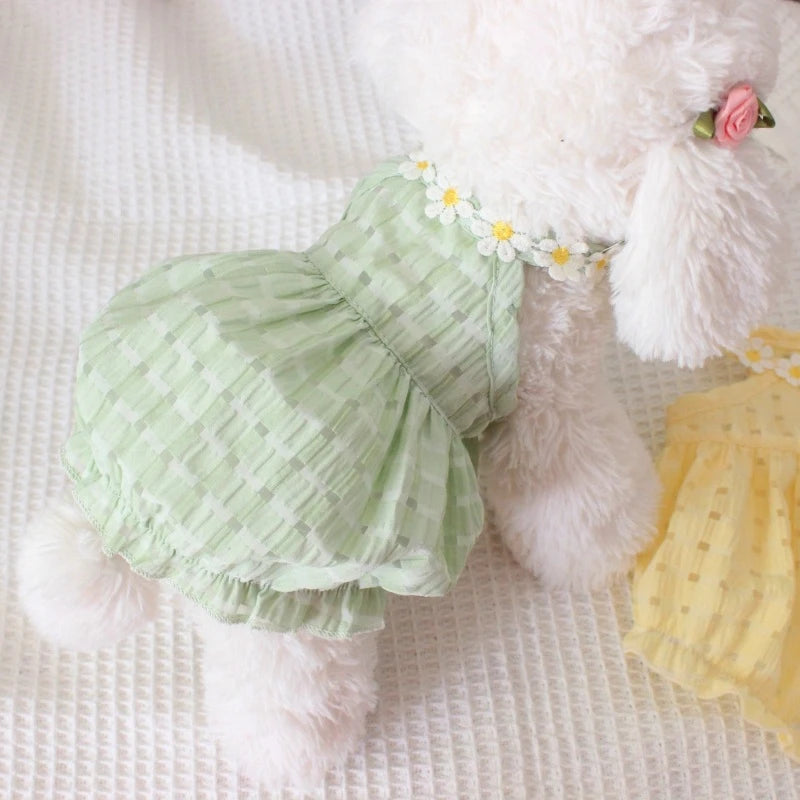 Pet Products Summer Floral Designer Dogs Fancy Dress Candy Green Tutu Skirt Mini Female Cat Clothes for Chihuahua Summer Puppy