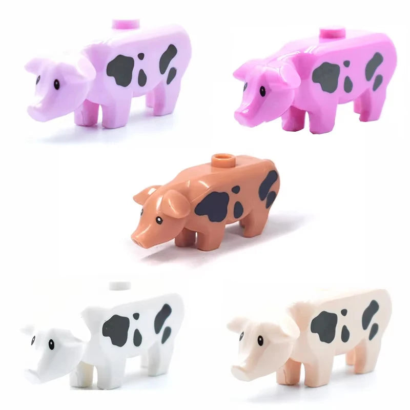 MOC Animal Scene Building Blocks Cats Dogs Sheep Pigs Chickens Eagle Parrots Dolphin Zoo Fram Accessories DIY Toys Bricks T14
