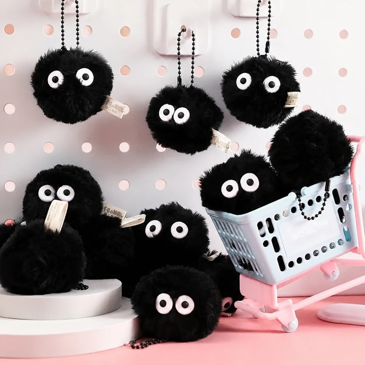 5 Pcs Briquette Doll Pendant Keychain Bag Accessories Cute Plush Black Coal Ball Cartoon Toy Pendant Gift Wholesale