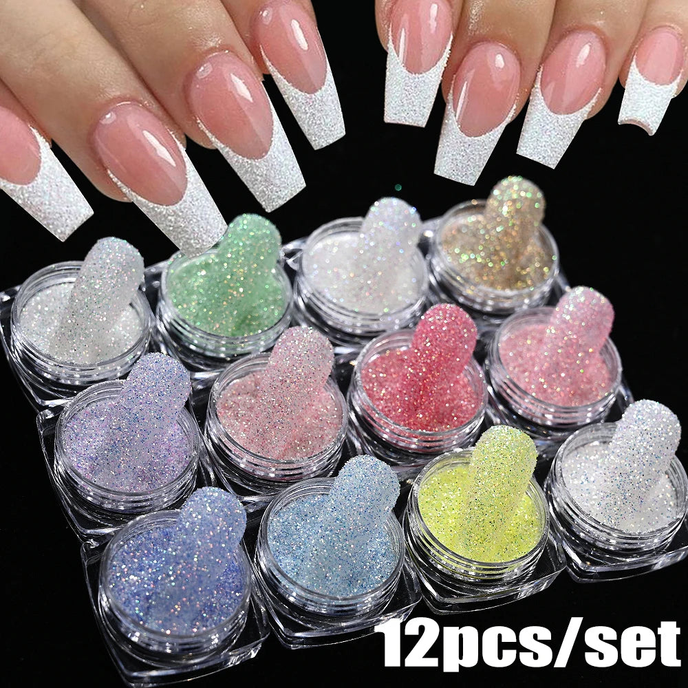 24pcs/Set Sparkly Holographic Fine Sugar Nail Powder Diamond Chrome Pigment Dust For Gel Polish Glitter Manicure Accessories
