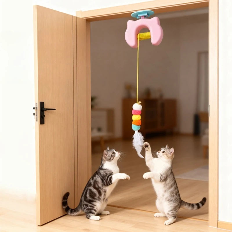 Electric Cat Toy with 2 Ropes Auto Swing Feather Toy Interactive Kitten Toy For Self Playing  Caterpillar Interactive Cat Toys