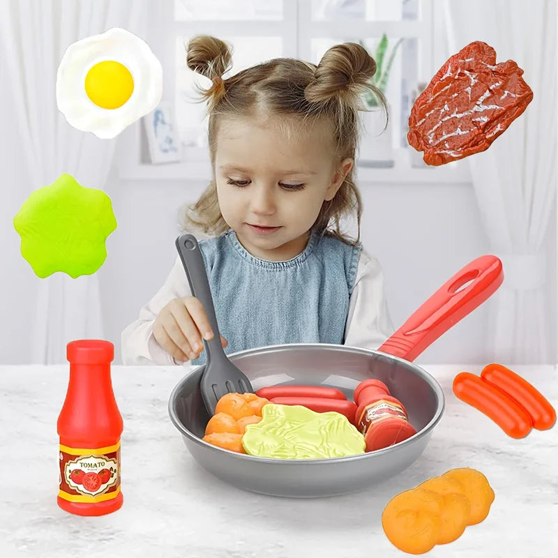 8pcs Montessori Simulation Kitchen Toys Steak Vegetable Educational Cookware Game Set Pretend Play Bread Hot Dog