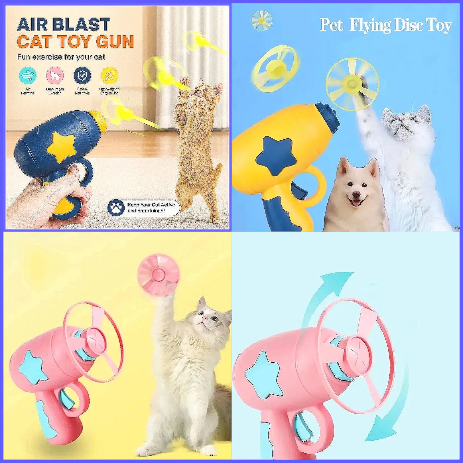 Funny Interactive Cat Toy Launcher Gun Mini Flying Disc Shooting Chaser for Kitten Training Games, Auto Eject Pet Supplies Gi