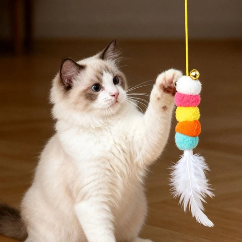 Electric Cat Toy with 2 Ropes Auto Swing Feather Toy Interactive Kitten Toy For Self Playing  Caterpillar Interactive Cat Toys
