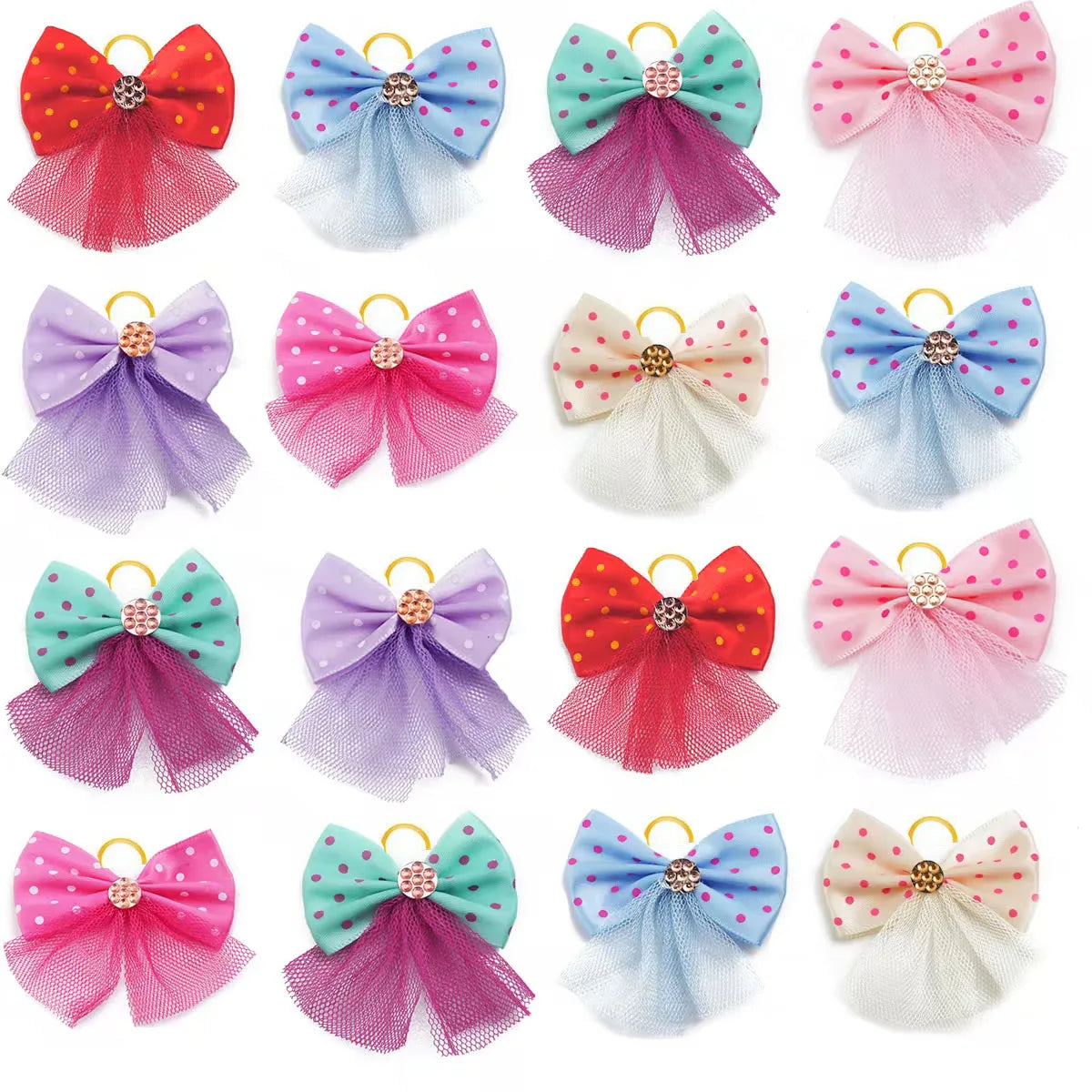 5/10pcs Lace Dog Hairbows Dog Bows With Volumes Ribbon Grooming Pet Hair Bowknot With Rubber Bands For Small Dog Pet Products