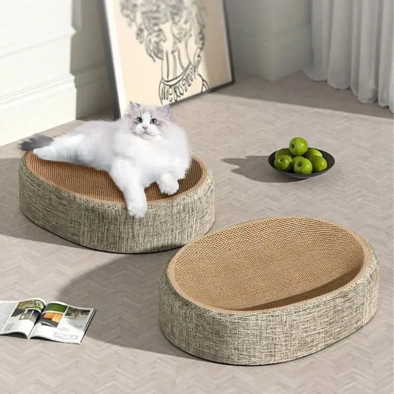 HTMCK2in1 Cat Scratching Board And Nest Oval Corrugated Paper Wear-Resistant Claw Grinding Toy Protect Furniture Cat Accessories