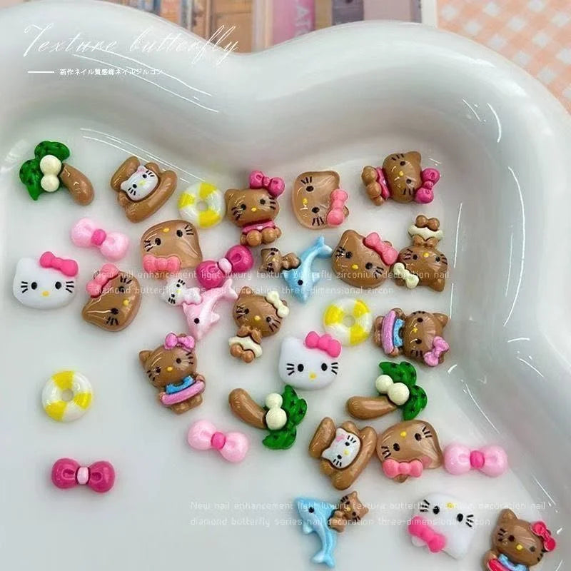 70/50Pcs Hello Kitty Cat Nail Charms Cute Mix Color 3D Heart and Bowtie Nail Art Accessories for a Stylish and Adorable Manicure