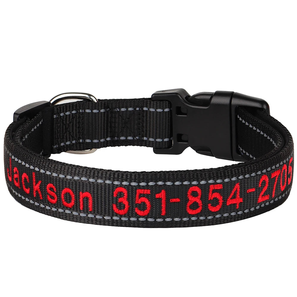 Custom Nylon Embroidered Dog Collar Personalized Pet ID Name Collars Refletive Necklace for Small Medium Large Dogs Accessories