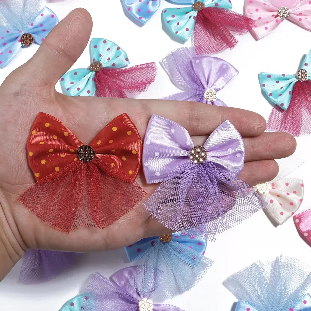 5/10pcs Lace Dog Hairbows Dog Bows With Volumes Ribbon Grooming Pet Hair Bowknot With Rubber Bands For Small Dog Pet Products
