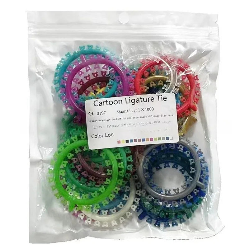 1000Pcs Dental Orthodontic Ligature Ties Bands O-Ring Elastic Rings Teeth Braces Accessories Cartoon Flower Mickey Cat Designs