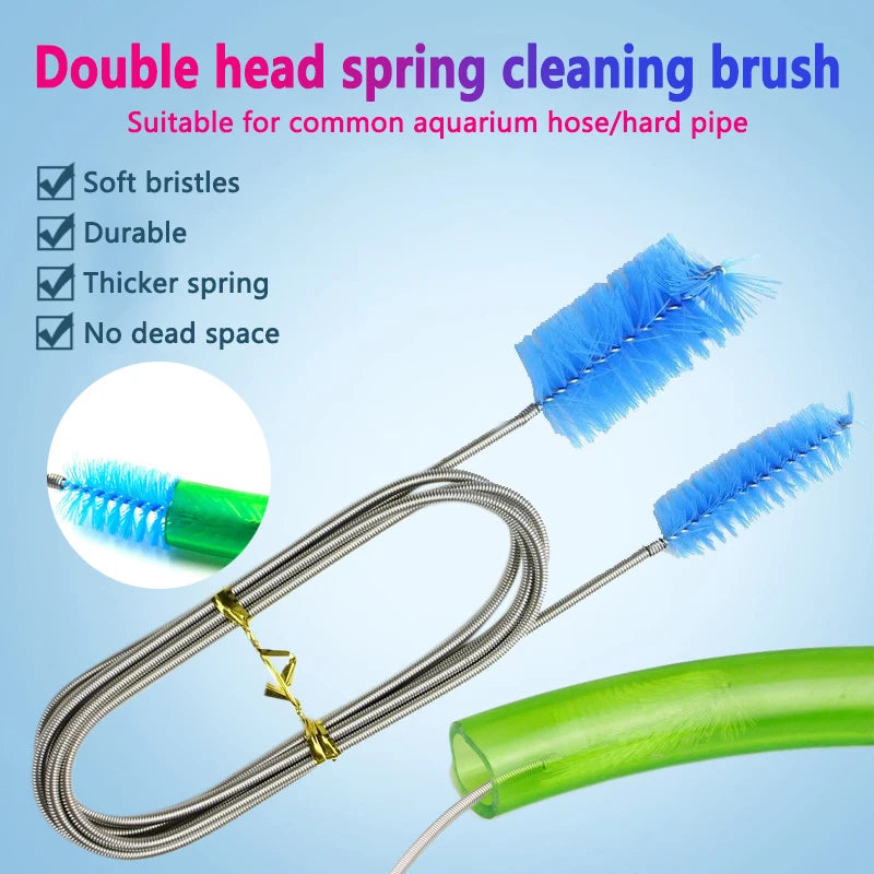 Aquarium Cleaning Brush for Water Hose Lily Pipe Air Tube Stainless Steel Flexible Bent Tube Double Head Brush Fish Tank Cleaner