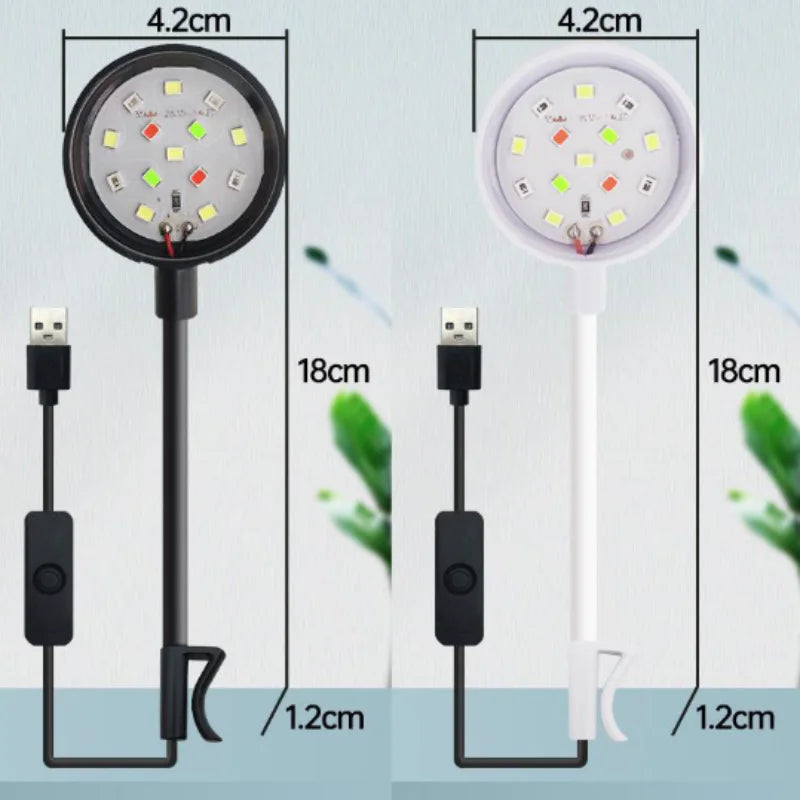 Aquarium Light With Adapter LED Clip On Fish Tank Light, Small Full Spectrum USB Light 360° Rotation Lighting