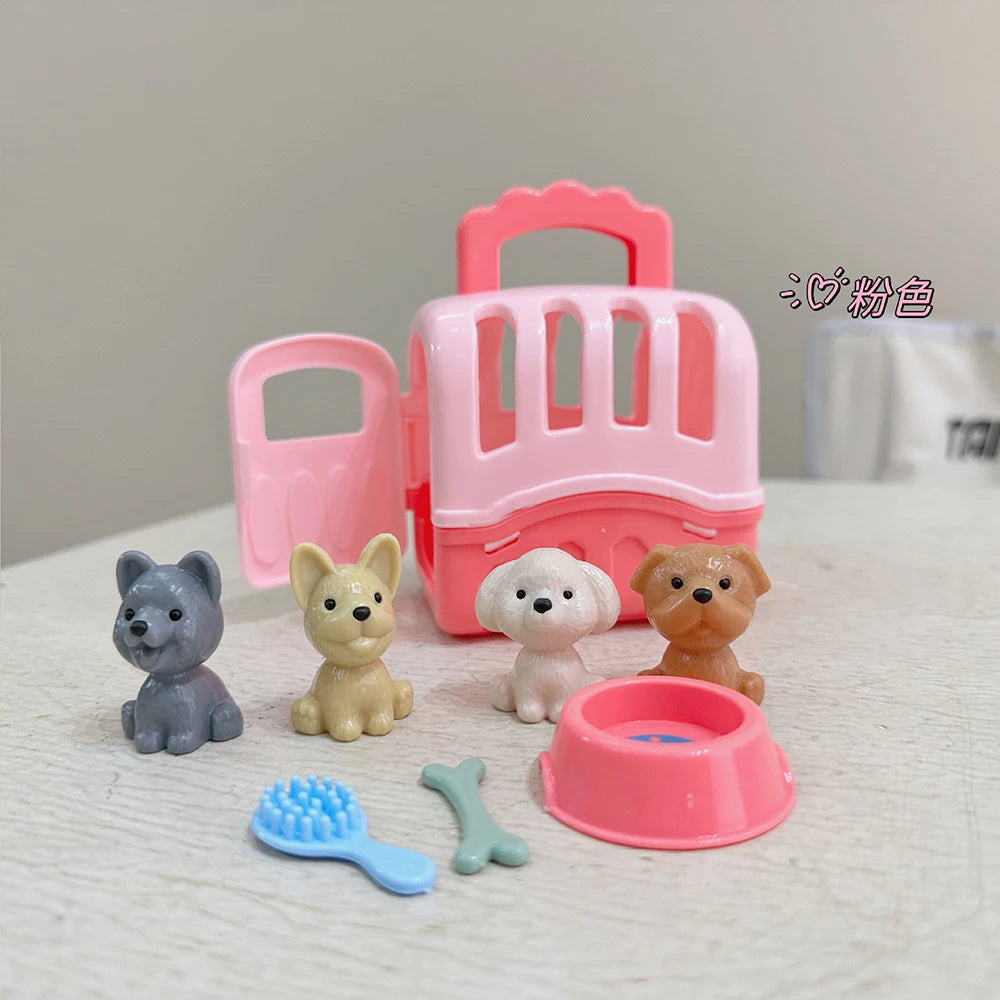 QWZ Pretend Play Toy Fashion Mini Pets Cat Dog House Kennel Bathtub For Children Play House Toy Accessories Kids Best Gift