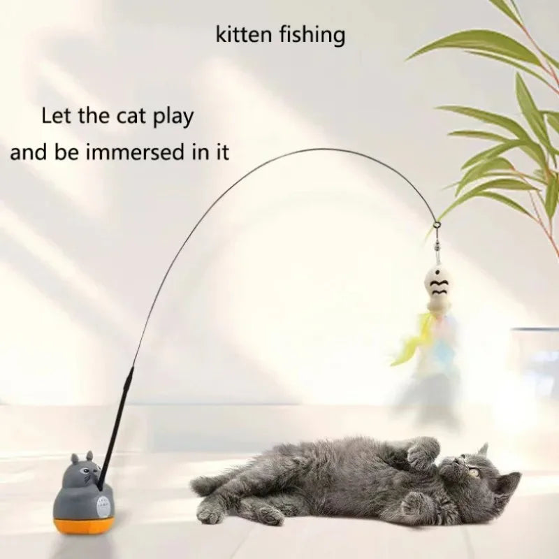 Chinchilla cat funny cat stick steel wire long pole feather cute cat toy kitten fishing rotating self-pleasure relief pet toy