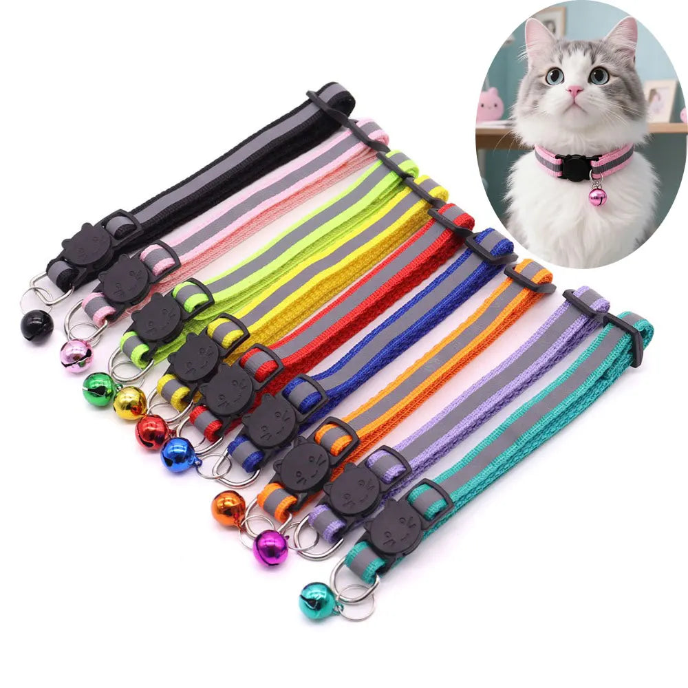 Colors Reflective Breakaway Cat Collar Neck Ring Pet Products Safety Adjustable with Bell Charm Necklace Collar for Puppy