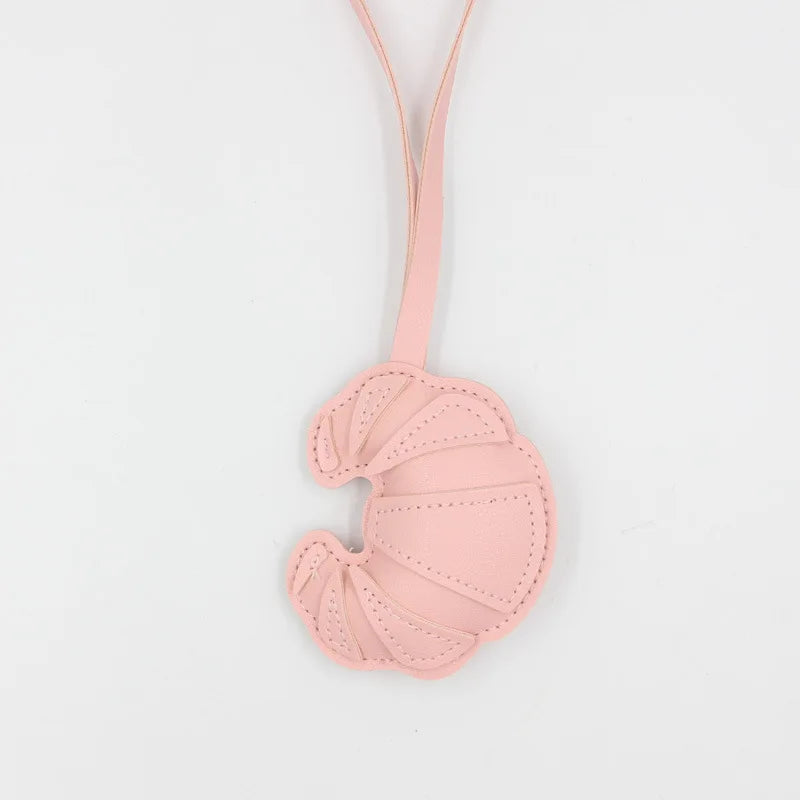 Handmade Leather Croissant Women's Bag Charm Keychain - Cute Food Backpack Pendant Couple Friend Jewelry Gift