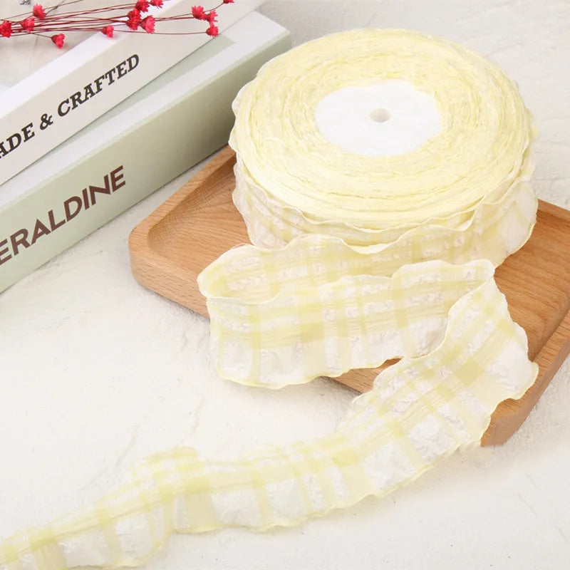 Cotton fabric plaid wavy edge lace barcode DIY headwear gift box clothing frame bow knot production material pet supplies ribbon