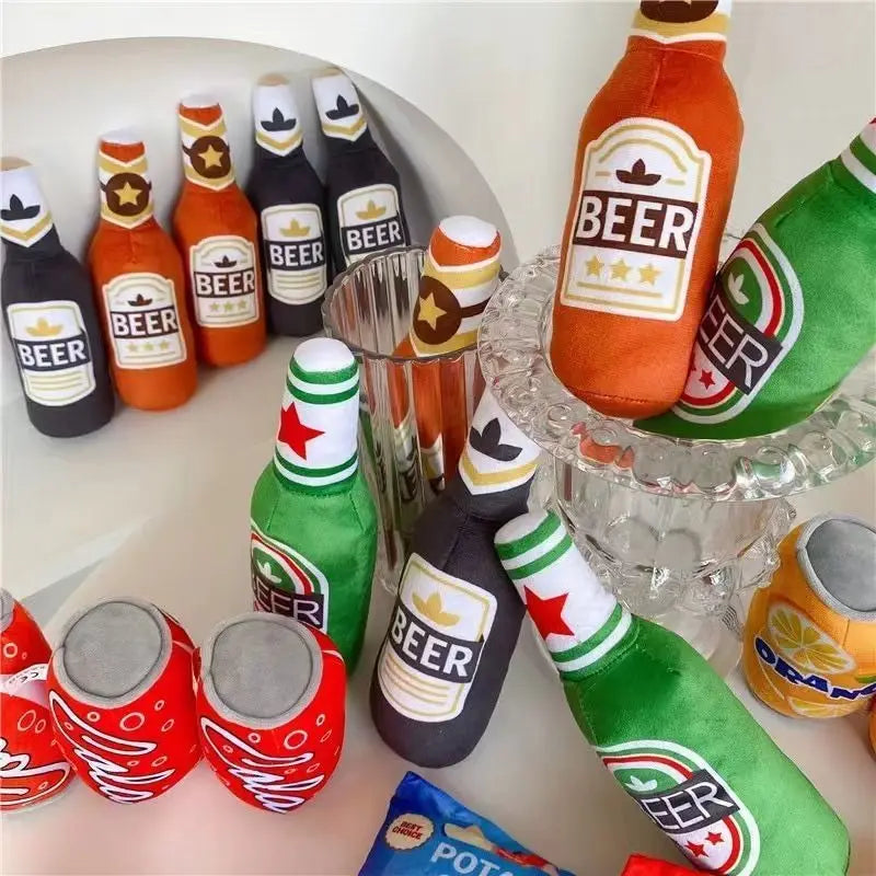 Realistic Beer Bottle Shaped Squeaking Dog Toy Interactive Play Bite Resistant Wear-Resistant Easy to Clean for Dogs