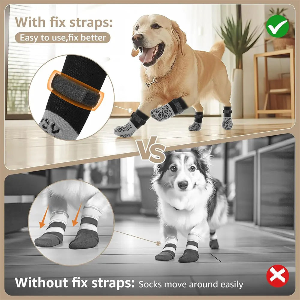 4-Pack Anti-Slip Dog Socks, Prevent Licking and Biting of Hard Wooden Floors, Strong Grip, Paw Protection, Anti-Scratch, Double-Sided Anti-Slip Dog Socks