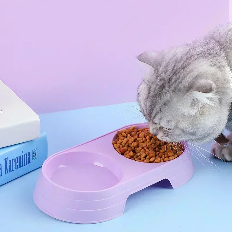 Pet Double Bowl Dogs and Cats Feed in Double Bowls Macaron Plastic Feeding Bowl Pet Supplies Cat Accessories Cat Products Cat Fo